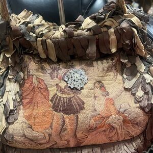 Phoebe and Josephine Brown Tapestry Shoulder Bag with Embellished Brooch!
